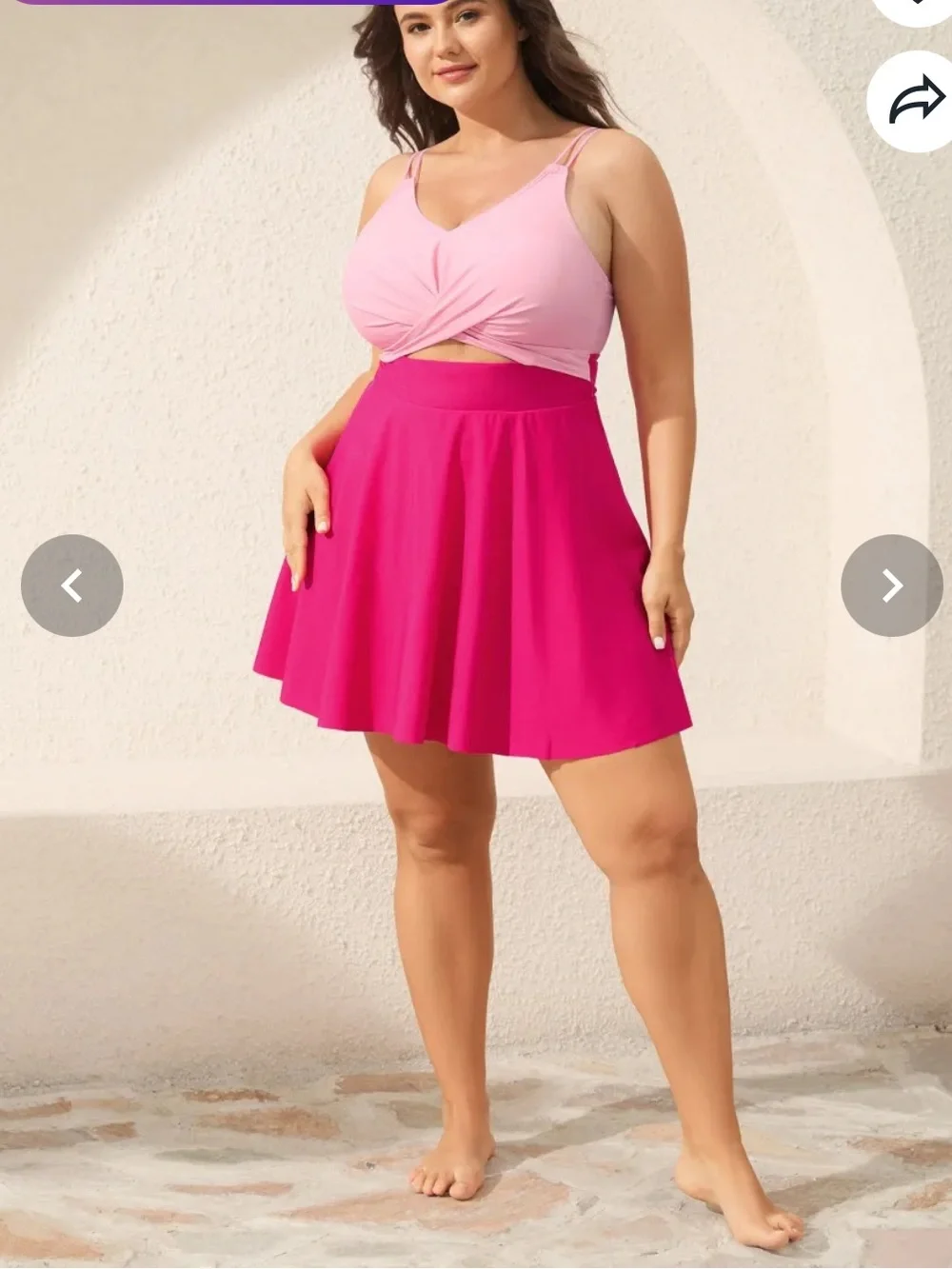 Anti-Float Ties Cut-Out Swim Dress Two-Tone Pink Twist Front Swimsuit Size 22/24